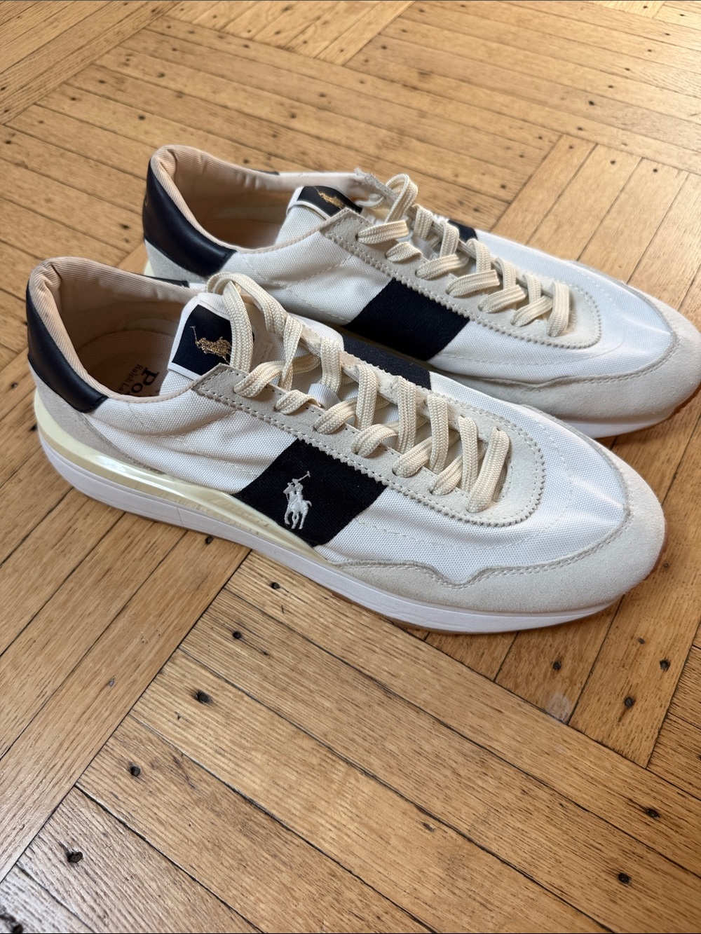 Polo by Ralph Lauren Cream & Navy Retro Low-Top Sneakers